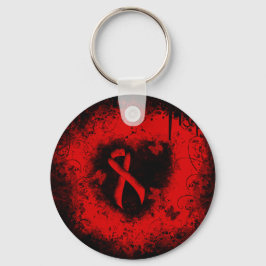 Red Awareness Ribbon Grunge Heart Sleutelhanger