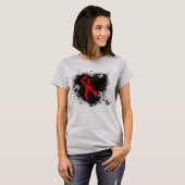 Red Awareness Ribbon Grunge Heart T-shirt (Voorkant volledig)