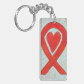 Red Awareness Ribbon Heart Custom Art Sleutelhange Sleutelhanger (Voorkant Links)