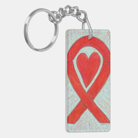 Red Awareness Ribbon Heart Custom Art Sleutelhange Sleutelhanger (Voorkant Links)