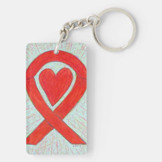 Red Awareness Ribbon Heart Custom Art Sleutelhange Sleutelhanger (achterkant)