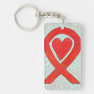 Red Awareness Ribbon Heart Custom Art Sleutelhange Sleutelhanger