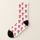 Red Awareness Ribbon Heart Custom Art Socks Sokken (Links - buitenkant)