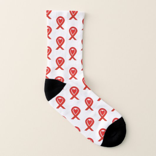Red Awareness Ribbon Heart Custom Art Socks Sokken (Rechts - buiten)
