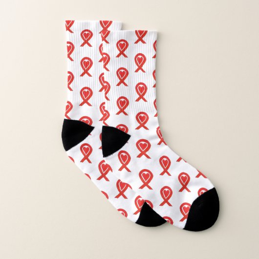 Red Awareness Ribbon Heart Custom Art Socks Sokken (Paar)