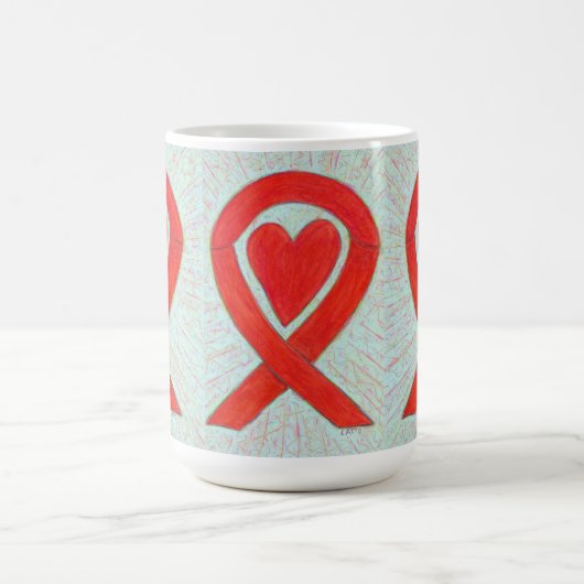 Red Awareness Ribbon Heart Custom Coffee Mok (Center)