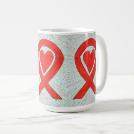 Red Awareness Ribbon Heart Custom Coffee Mok (Voorkant rechts)