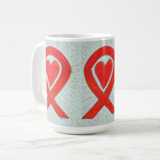 Red Awareness Ribbon Heart Custom Coffee Mok (Voorkant links)