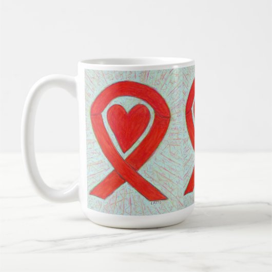 Red Awareness Ribbon Heart Custom Coffee Mok (Links)