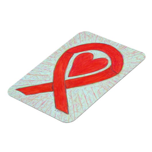 Red Awareness Ribbon Heart Custom Magnet Gift Magneet (Linkerzijde)