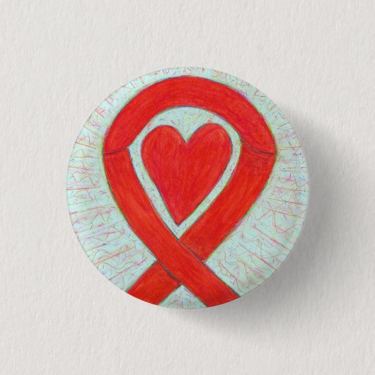 Red Awareness Ribbon Heart Custom Pin Buttonnen Ronde Button 3,2 Cm (Voorkant)