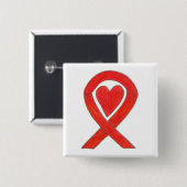 Red Awareness Ribbon Heart Custom Pin Buttonnen Vierkante Button 5,1 Cm (Voorkant /achterkant)