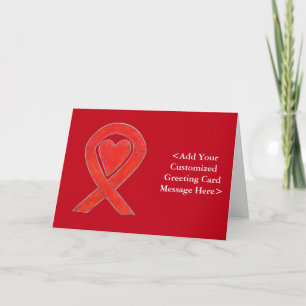 Red Awareness Ribbon Heart Custom Wenskaarten Kaart