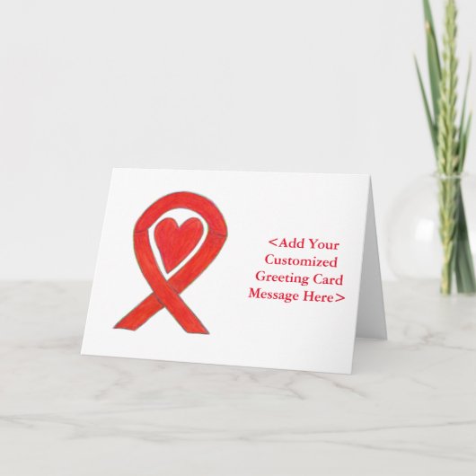 Red Awareness Ribbon Heart Custom Wenskaarten Kaart (Voorkant)
