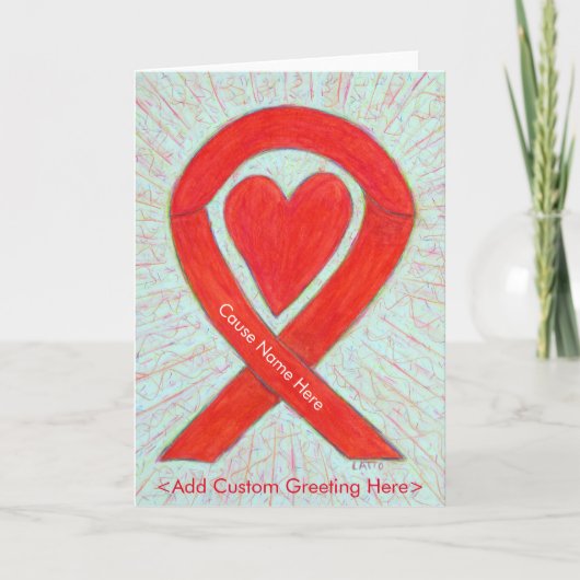 Red Awareness Ribbon Heart Custom Wenskaarten Kaart (Voorkant)