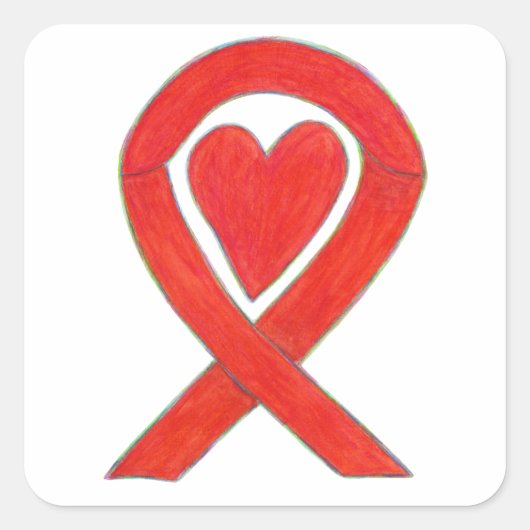 Red Awareness Ribbon Heart Decline Stickers (Voorkant)