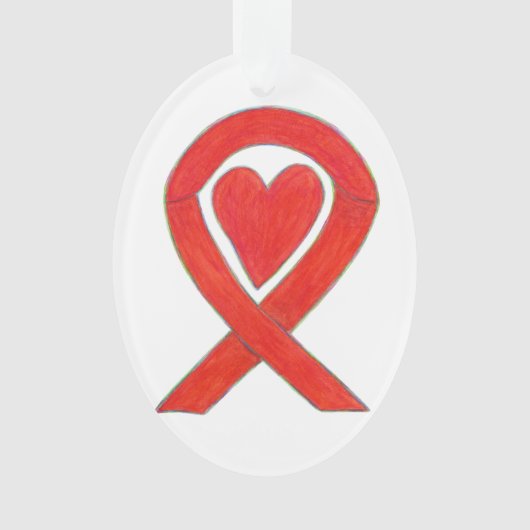 Red Awareness Ribbon Heart Holiday Art Ornaments Ornament (voorkant)
