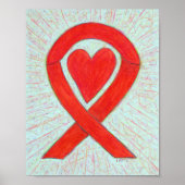 Red Awareness Ribbon Heart Poster Art Print (Voorkant)