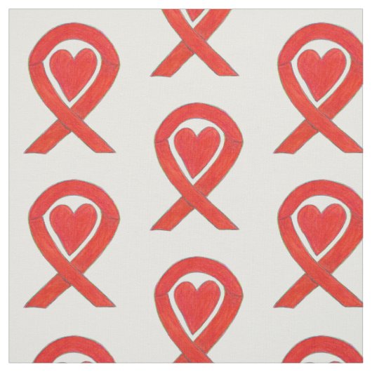 Red Awareness Ribbon Hearts Custom Material Stof (Swatch)