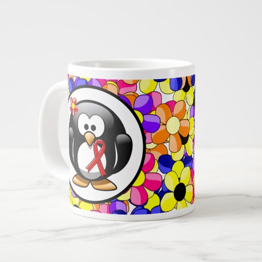 Red Awareness Ribbon Penguin Grote Koffiekop (Links)