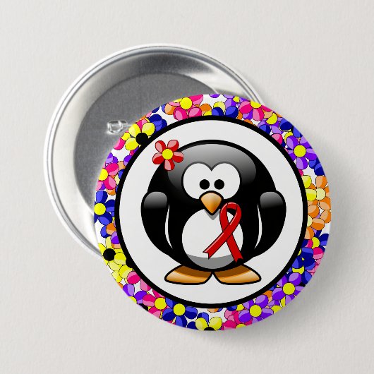 Red Awareness Ribbon Penguin Ronde Button 7,6 Cm (Voorkant /achterkant)