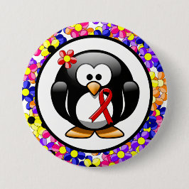 Red Awareness Ribbon Penguin Ronde Button 7,6 Cm