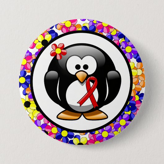 Red Awareness Ribbon Penguin Ronde Button 7,6 Cm (Voorkant)