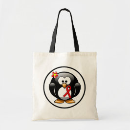 Red Awareness Ribbon Penguin Tote Bag