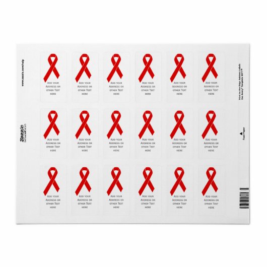 Red Awareness Ribbon + your message Etiket (Full Sheet)