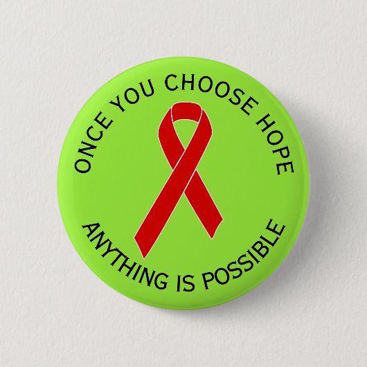 Red Awareness Ribbon + your message Ronde Button 5,7 Cm (Voorkant)