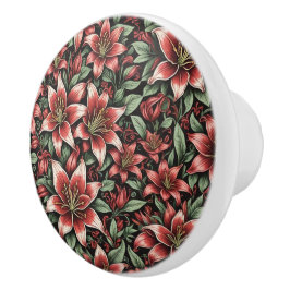 Red Aztec Lily Patroon Keramische Knop