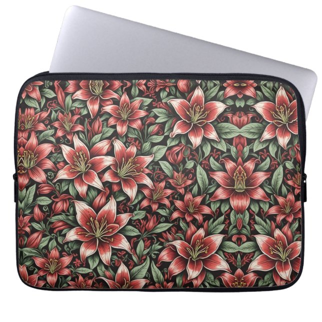 Red Aztec Lily Patroon Laptop Sleeve (Voorkant)