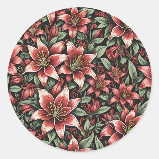 Red Aztec Lily Patroon Ronde Sticker (Voorkant)