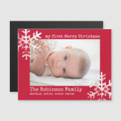 Red Baby Holiday Eerste Kerstfeest Foto Snowflakes (Voorkant / Achterkant)