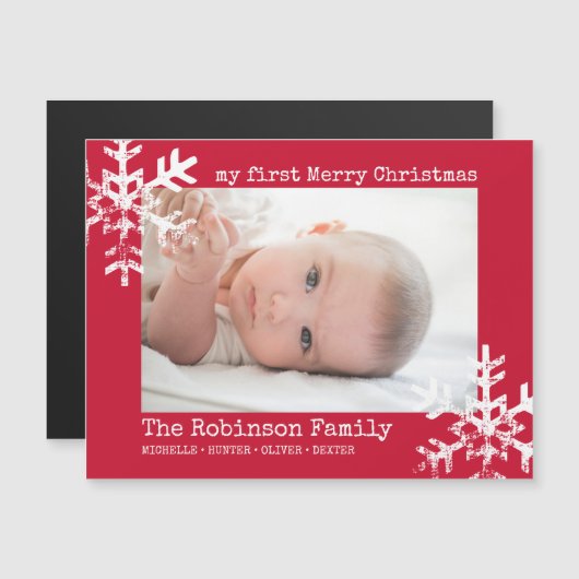 Red Baby Holiday Eerste Kerstfeest Foto Snowflakes (Voorkant / Achterkant)