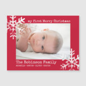 Red Baby Holiday Eerste Kerstfeest Foto Snowflakes (Voorkant)