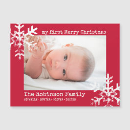 Red Baby Holiday Eerste Kerstfeest Foto Snowflakes