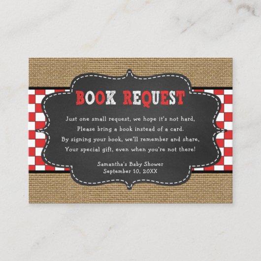 Red Baby Q, BBQ Baby shower book request card Informatiekaartje (Voorkant)