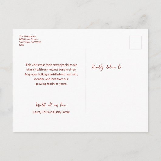 Red Baby’s First Christmas Custom Photo Birth  Briefkaart (Achterkant)