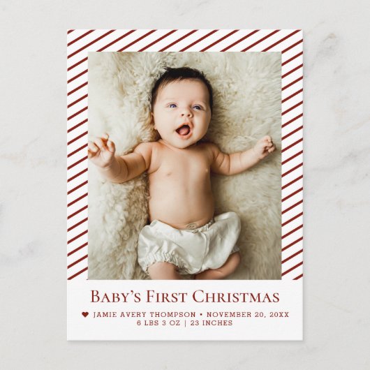 Red Baby’s First Christmas Custom Photo Birth  Briefkaart (Voorkant)