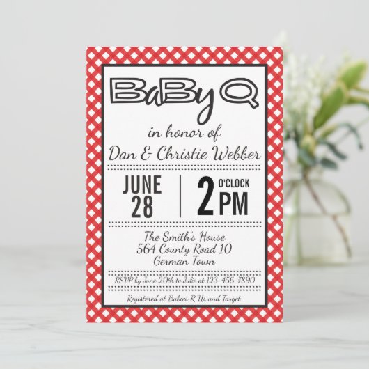 Red BabyQ BBQ Baby shower Uitnodiging (Staand voorkant)