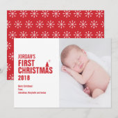 Red Baby's eerste kerstfotokaart Feestdagenkaart (Voorkant / Achterkant)