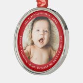 Red Baby's First Christmas 1 foto Geboortedatum Metalen Ornament (Links)