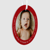 Red Baby's First Christmas 1 foto Geboortedatum Ornament (voorkant)