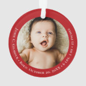 Red Baby's First Christmas 1 foto Geboortedatum Ornament (achterkant)