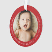 Red Baby's First Christmas 1 foto Geboortedatum Ornament (voorkant)
