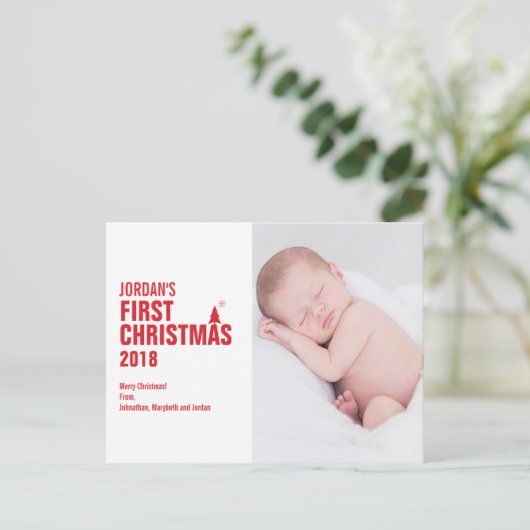 Red Baby's First kerstfoto Briefkaart (Staand voorkant)