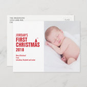 Red Baby's First kerstfoto Briefkaart (Voorkant / Achterkant)