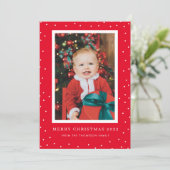 Red Background Polka Dot Photo met kerstkaart Kaart (Staand voorkant)