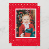 Red Background Polka Dot Photo met kerstkaart Kaart (Voorkant / Achterkant)